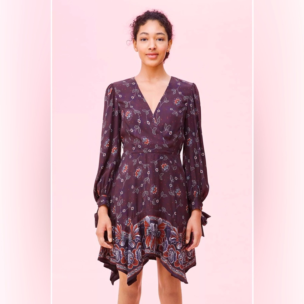 NWT!! Rebecca Taylor Claudine Plum Floral Silk Twill Dress Size 0